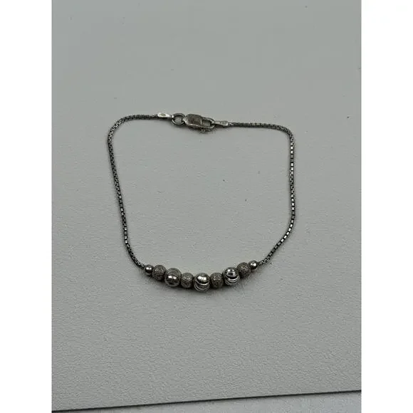 Ball Bead Centers Sterling Silver Box Chain Necklace 15-7/8 & Bracelet 7" Italy - Picture 3 of 16